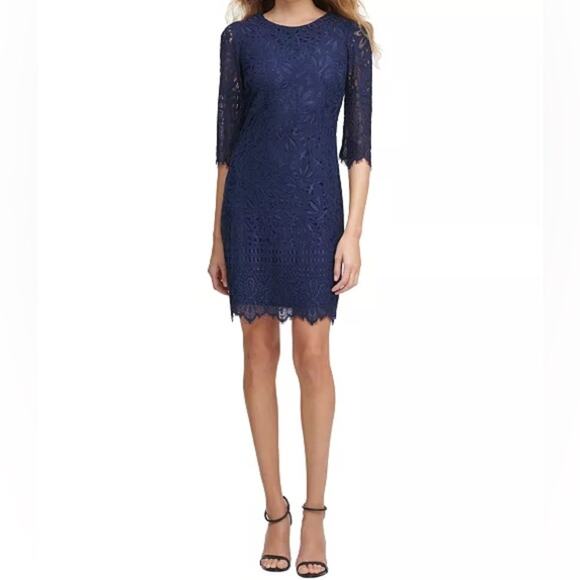 Kensie Lace Sheath Dress Navy Women’s Sz 4 - Picture 1 of 7